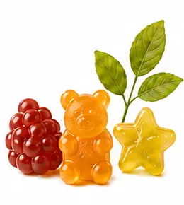 Different gummy colors and shapes representing flavor, shape and gummy-base customization