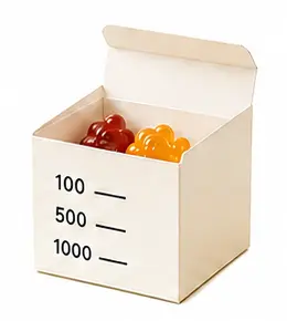 Sample box with gummies representing functional gummy MOQ, sampling and quotation planning